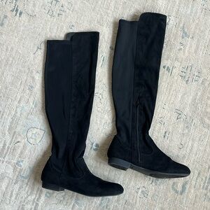 Sugar knee high suede black flat boots